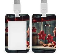Porta badge natalizio rosso con cordino staccabile, porta carte d'identità verticale in plastica impermeabile, per lavoro, ufficio, insegnante, infermiera, dottore