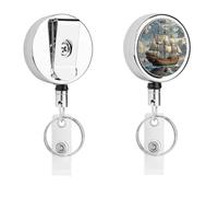 Porta badge nautico a vela pirata - retrattile infermiera badge bobina resistente metallo portachiavi clip con corda di nylon 68,1 cm divertente targhetta per nome, per insegnanti, infermiere, dottori