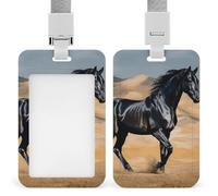 Porta badge nero con cavallo arabo, porta badge con cordino staccabile, design impermeabile per ufficio, posto di lavoro