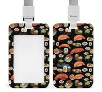 Porta badge nero con sushi giapponese, porta badge scorrevole per carta d'identità, protezione verticale per cordino, impermeabile, porta targhetta, porta nome, custodia per dottore, insegnante