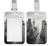 Porta badge New York, in plastica rigida, per carte d'identità, carte di credito e chiavi di prossimità, colore: bianco e nero