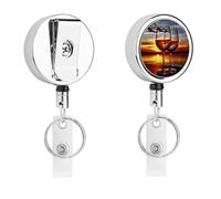 Porta badge per bicchiere da vino, retrattile, con bobina per badge, in metallo resistente, con corda di nylon da 68,1 cm, etichette divertenti per nome, per insegnanti, infermiere, dottori