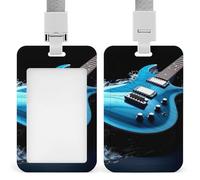Porta badge per chitarra blu con fessura push-pull e cordino, porta badge verticale in plastica impermeabile, porta documenti da viaggio portatile, protezione per carte rimovibile