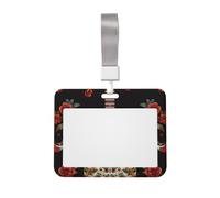 Porta badge per chitarra, pepe, teschio, con cordino staccabile, custodia protettiva orizzontale per carte d'identità, per ufficio, in plastica rigida, con finestra trasparente