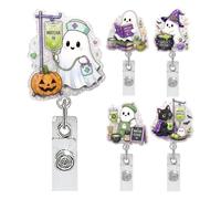 Porta badge per Halloween, 5 pezzi, , infermiera, studente, clip | Porta badge retrattile per Halloween, per infermieri, dottori, vacanze, infermieri, studenti, insegnanti, ufficio, scuola