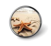 Porta badge personalizzato con stella marina sulla spiaggia di sabbia, spilla rotonda con immagine, spilla con bottone in lega di alluminio, spilla squisita, spille con bottone alla moda, spille decor