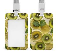 Porta badge professionale verticale con cordino per carta d'identità con fette di limone e kiwi in bevande, custodia protettiva per carta d'identità trasparente per infermiere, dottori, insegnanti