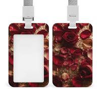 Porta badge professionale verticale con cordino per carta d'identità impermeabile con rosa scintillante, custodia protettiva per carta d'identità trasparente per infermiera, dottore, insegnante
