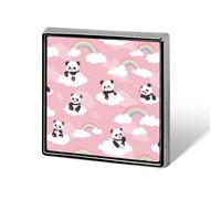 Porta badge quadrato in metallo con panda, orso, nuvola, arcobaleno, per uomo e donna