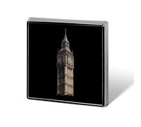 Porta badge quadrato in metallo con torre del Big Ben vintage, per uomo e donna