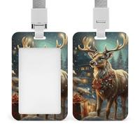 Porta badge renna natalizia con fessura push-pull e cordino, porta badge verticale in plastica impermeabile, portadocumenti da viaggio portatile, protezione per carte staccabile