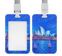 Porta badge resistente a Sydney Opera House blu notte, impermeabile, verticale, con cordino staccabile, porta targhette con finestra trasparente, regalo per infermiere, dottori, insegnanti, ufficio