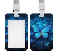 Porta badge resistente blu a forma di farfalla, impermeabile, verticale, con cordino staccabile, con finestrella trasparente, regalo per infermiere, dottori, insegnanti, ufficio, donne e uomini