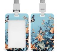 Porta badge resistente blu con farfalla floreale impermeabile verticale porta carte d'identità con cordino staccabile finestra trasparente porta targhette regalo per infermiere, dottori, insegnanti