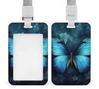 Porta badge resistente blu con motivo a farfalla, impermeabile, verticale, con cordino staccabile, con finestrella trasparente, regalo per infermiere, dottori, insegnanti, ufficio, donne e uomini