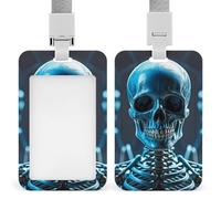 Porta badge resistente blu con teschio e ossa, impermeabile, verticale, con cordino staccabile, con finestrella trasparente, regalo per infermiere, dottori, insegnanti, ufficio, donne e uomini