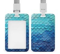 Porta badge resistente blu oceano mare sirena scala di pesce porta badge impermeabile verticale porta badge con cordino staccabile finestra trasparente porta nome tag regalo per infermiere, dottori