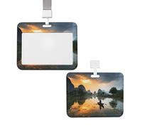Porta badge resistente con avvolgitore scorrevole e finestra trasparente, targhetta identificativa da lavoro, uomo su una barca nel lago, grazioso porta badge con cordino staccabile, custodia protetti