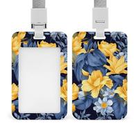 Porta badge resistente con base blu gialla floreale impermeabile verticale porta carte d'identità con cordino staccabile finestra trasparente porta etichette regalo per infermiere, dottori, insegnanti