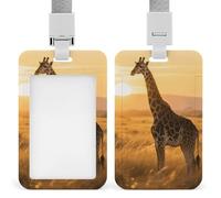 Porta badge resistente con giraffa al sole, impermeabile, verticale, con cordino staccabile, con finestrella trasparente, ideale come regalo per infermiere, dottori, insegnanti, ufficio, donne e