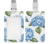 Porta badge resistente con motivo ortensia blu, impermeabile, verticale, con cordino staccabile, con finestrella trasparente, ideale come regalo per infermiere, dottori, insegnanti, ufficio, donne e