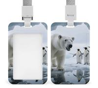 Porta badge resistente con orso polare e pinguino, impermeabile, verticale, con cordino staccabile, con finestrella trasparente, porta nome, regalo per infermiere, dottori, insegnanti, ufficio, donne