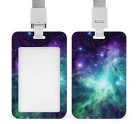 Porta badge resistente, verde, blu, viola, con galassia, impermeabile, verticale, con cordino staccabile, con finestrella trasparente, porta nome, regalo per infermiere, dottori, insegnanti, ufficio
