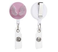 Porta badge retrattile 3D con ali d'angelo bianche su bobina rosa per dottore, infermiere, studenti, impiegati