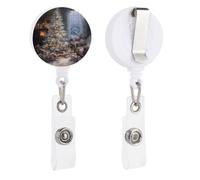 Porta badge retrattile a forma di albero di Natale e camino aperto, con clip per carta d'identità, per dottori, infermieri, studenti, impiegati