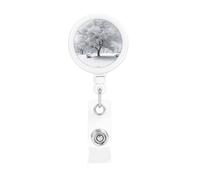Porta badge retrattile a forma di albero di neve bianca con clip a coccodrillo, portachiavi con clip a coccodrillo, leggero, retrattile, porta badge divertente per infermieri, insegnanti, impiegati