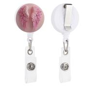 Porta badge retrattile, a forma di ali d'angelo, rosa, con clip per carta d'identità, per dottori, infermieri, studenti, impiegati