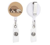 Porta badge retrattile a forma di cane che dorme con uccellino, con clip a coccodrillo, porta carte d'identità, carta d'identità, per impiegati, medici, infermieri
