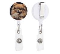 Porta badge retrattile a forma di cane della Pomerania, con clip per documenti d'identità e portachiavi, porta badge identificativo, clip per badge, per impiegati, dottori, infermieri