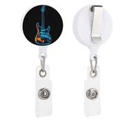 Porta badge retrattile a forma di chitarra, colore blu e arancione, con clip per documenti, per dottori, infermieri, studenti, impiegati
