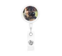 Porta badge retrattile a forma di cucciolo di pastore tedesco, con clip e portachiavi, clip per badge, resistente, per ufficio, dottore, infermiere