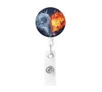 Porta badge retrattile a forma di cuore con acqua e fuoco, resistente, con clip per nome, badge, per impiegati, dottori, infermieri, badge, bobina con clip per cintura portachiavi