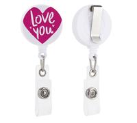 Porta badge retrattile a forma di cuore con bobina e clip per carta d'identità, per dottori, infermieri, studenti, impiegati