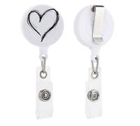 Porta badge retrattile a forma di cuore disegnato a mano semplice con bobina clip per carta d'identità per dottore, infermiera, studente, impiegato