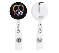 Porta badge retrattile a forma di cuore e palla da calcio con simbolo della pace, clip per tessere, per dottori, infermieri, studenti, impiegati in ufficio