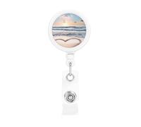 Porta badge retrattile a forma di cuore romantico da spiaggia, resistente, retrattile, con clip per cintura, clip per badge identificativo, portachiavi, porta carte d'identità, per infermiere