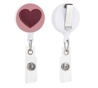 Porta badge retrattile a forma di cuore rosso con strisce verticali nere, con bobina e clip per carta d'identità, per dottori, infermieri, studenti, impiegati