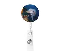 Porta badge retrattile a forma di delfino su corallo, resistente, con clip per nome, badge, per impiegati, dottori, infermieri, badge, bobina con clip per cintura portachiavi