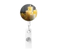 Porta badge retrattile a forma di farfalla gialla con candele bianche, resistente, porta badge identificativo, per impiegati, dottori, infermieri, con clip per cintura, portachiavi