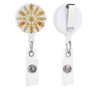 Porta badge retrattile a forma di fiocco di neve di colore oro ad acquerello con clip per carta d'identità per dottore, infermiere, studenti, impiegati in ufficio