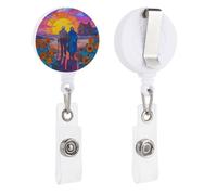 Porta badge retrattile a forma di girasoli con coppia di anziani che camminano, porta badge con clip per dottore, infermiere, studenti, impiegati