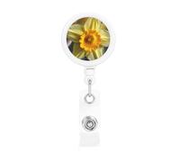 Porta badge retrattile a forma di narciso, con clip e portachiavi, clip divertenti e carine, porta badge resistente, per ufficio, dottore, infermiere
