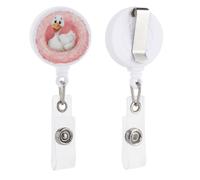 Porta badge retrattile a forma di oca bianca ad acquerello in nido rosa con bobina porta badge per dottore, infermiera, studente, impiegato