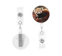 Porta badge retrattile a forma di panda rosso, con clip a coccodrillo, con clip a coccodrillo, clip telescopica per badge identificativo, per impiegati, dottori, infermieri, portachiavi