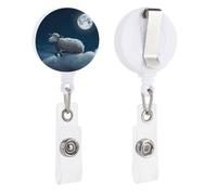 Porta badge retrattile a forma di pecora che vola sopra la luna, con clip a coccodrillo, porta carte d'identità, carta d'identità, per impiegati, medici, infermieri