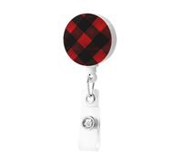 Porta badge retrattile a forma di plaid rosso e nero, con clip, porta badge, carino, porta carte d'identità, per donne e uomini